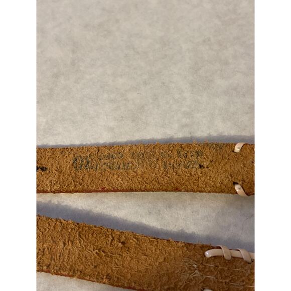 Vintage Brown Leather Beaded Native American Belt SZ 30 Gold 1.5 in Buckle - Picture 5 of 6